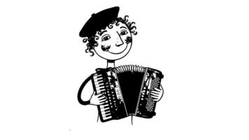 Animation forms a sketch of an icon of a person playing an accordion musical instrument video