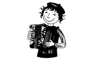 Animation forms a sketch of an icon of a person playing an accordion musical instrument video