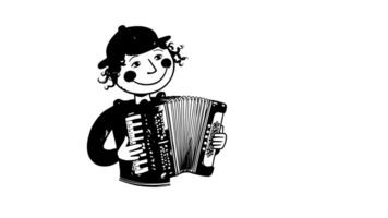 Animation forms a sketch of an icon of a person playing an accordion musical instrument video