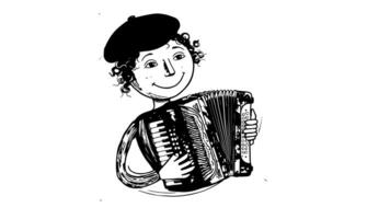 Animation forms a sketch of an icon of a person playing an accordion musical instrument video