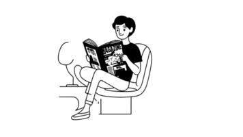 Animation forms a sketch of a magazine reading icon video
