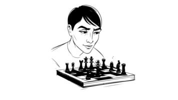 Animation forms a sketch of an icon of a person playing chess video
