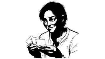 Animation forms a sketch of an icon of a person playing cards video