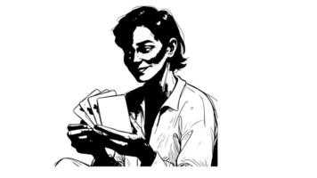 Animation forms a sketch of an icon of a person playing cards video