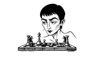 Animation forms a sketch of an icon of a person playing chess video