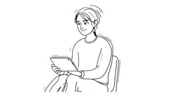 Animation forms a sketch of an icon of a person playing on a tablet video
