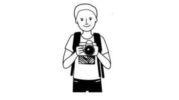Animation forms a sketch of an icon of a person holding a digital camera video