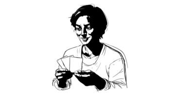 animación formas un bosquejo de un icono de un persona jugando tarjetas video