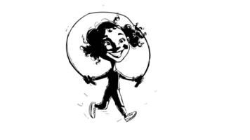 Animation forms a sketch of an icon of a person playing jumping rope video