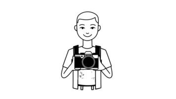 Animation forms a sketch of an icon of a person holding a digital camera video