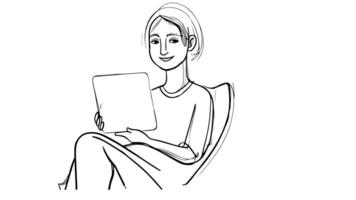 Animation forms a sketch of an icon of a person playing on a tablet video