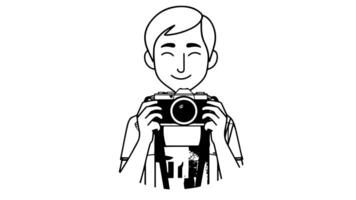 Animation forms a sketch of an icon of a person holding a digital camera video