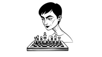 Animation forms a sketch of an icon of a person playing chess video