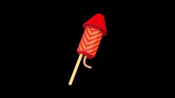 Rocket Firecracker Rotating on a Transparent Background. Seamless Loop. 4K video