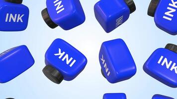 Ink Bottles Falling on a Light Background. Blue Color Ink Bottles Animation. 4K video