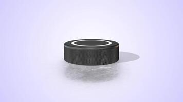Hockey Puck on a Reflective Floor. 3D Ice Hockey Puck Animation. 4K video