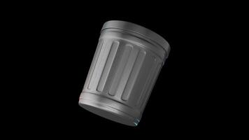 Metal Trash Can Rotating on a Transparent Background. Seamless Loop. 4K video