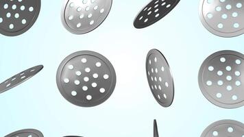 Sink Strainers Falling on a Light Background. Water Sink 3D Animation. 4K video