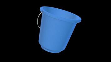 Blue Plastic Bucket Rotating on a Transparent Background. Seamless Loop. 4K video
