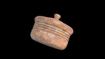 Vintage Clay Pot with Lid Rotating on a Transparent Background. Seamless Loop. 4K video