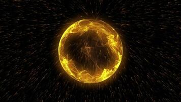 Abstraction of cosmic energy. The golden sphere emits energy and light, creating a unique atmosphere of space. video
