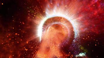 portal and flame. a bright, sparkling disk resembling a time portal video