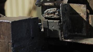 Building reinforcement is cut on a machine video