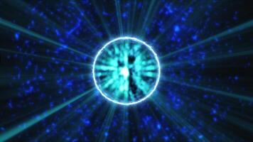 Abstraction of cosmic energy. The blue sphere emits energy and light, creating a unique atmosphere of space. video