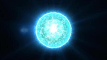 Abstraction of cosmic energy. The blue sphere emits energy and light, creating a unique atmosphere of space. video