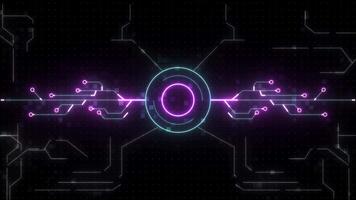 Technology digital circuit artificial intelligence electronic board cyber texture. Neon glow line style background. video