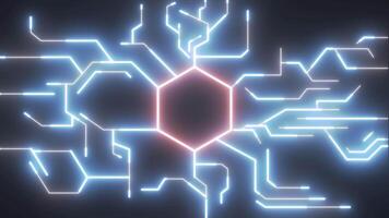 Neon glow line technology digital circuit artificial intelligence cyber background. video
