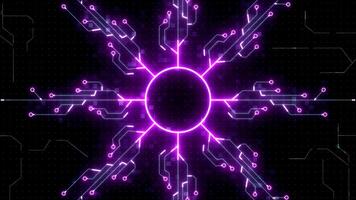 Technology digital circuit artificial intelligence electronic board cyber. Neon glow style background. video