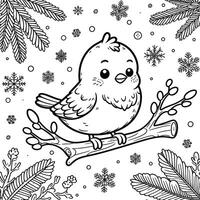 A coloring page with a bird sitting on a branch vector