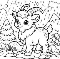 A coloring page with a goat in the rain vector