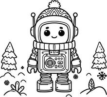 A coloring page with a cartoon astronaut in space vector