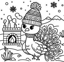 A coloring page with a bird in winter clothes vector
