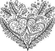 Heart and leaves coloring pages vector