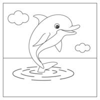 This is a monochrome illustration depicting a dolphin leaping out of the water vector
