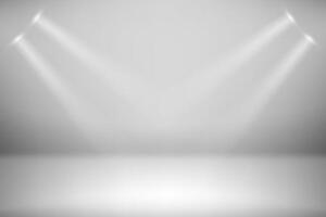 Illuminated stage with white projectors. Abstract background vector