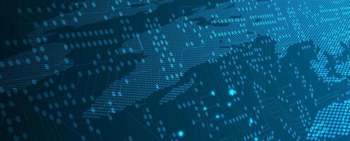 A blue background with a digital world map vector