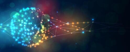 abstract network connection, glowing dots and lines vector
