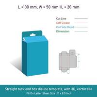 Straight tuck end box dieline template, with 3D, file vector
