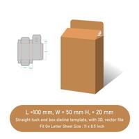 Straight tuck end box dieline template, And 3D, file vector
