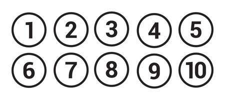 bullet points icons set in line style simple round numbers in flat style set of 1 to 10 numbers sign simple black symbols for UI apps and websites. vector