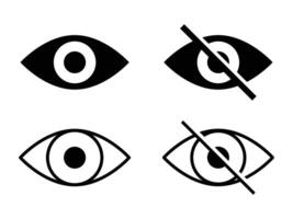 See and unsee eye icon. Eyesight symbol. Retina scan eye signs. Privacy and block flat or line collection. vector