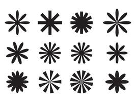 Set of brutalism figure shapes, Brutalist design icons and signs. minimalist geometric elements, star flower, sun ray frame design. Modern elements Swiss style figures stars flowers circles vector