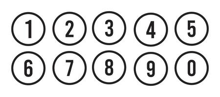 Bullet Points icon set in line style, Simple round numbers in flat style, Set of 1-0 numbers simple black symbol sign for apps, UI, and website, vector