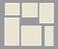 Postage stamp borders set Post stamps. Empty stamps set. Postal shapes border. Blank frames for mail letter. Postage perforated templates. Collection paper postmarks isolated on background. vector