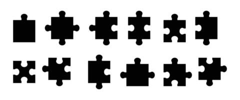 jigsaw puzzle pieces silhouette. Perfect jigsaw puzzle for concept, Simple pieces Puzzle black icon set. problem solving. vector