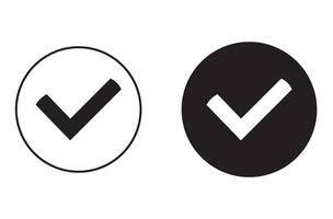 check mark icon in a circle. Tick symbol in black color, vector